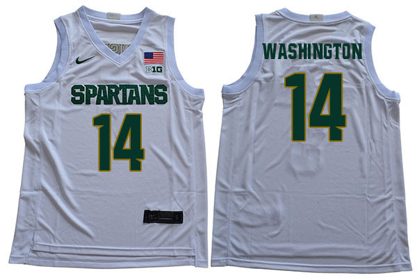 2019-20 Men #14 Brock Washington Michigan State Spartans College Basketball Jerseys Sale-White - Click Image to Close